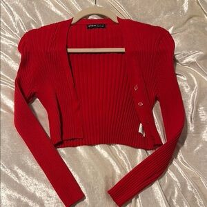 SHEIN Vibrant Red Ribbed Cardigan